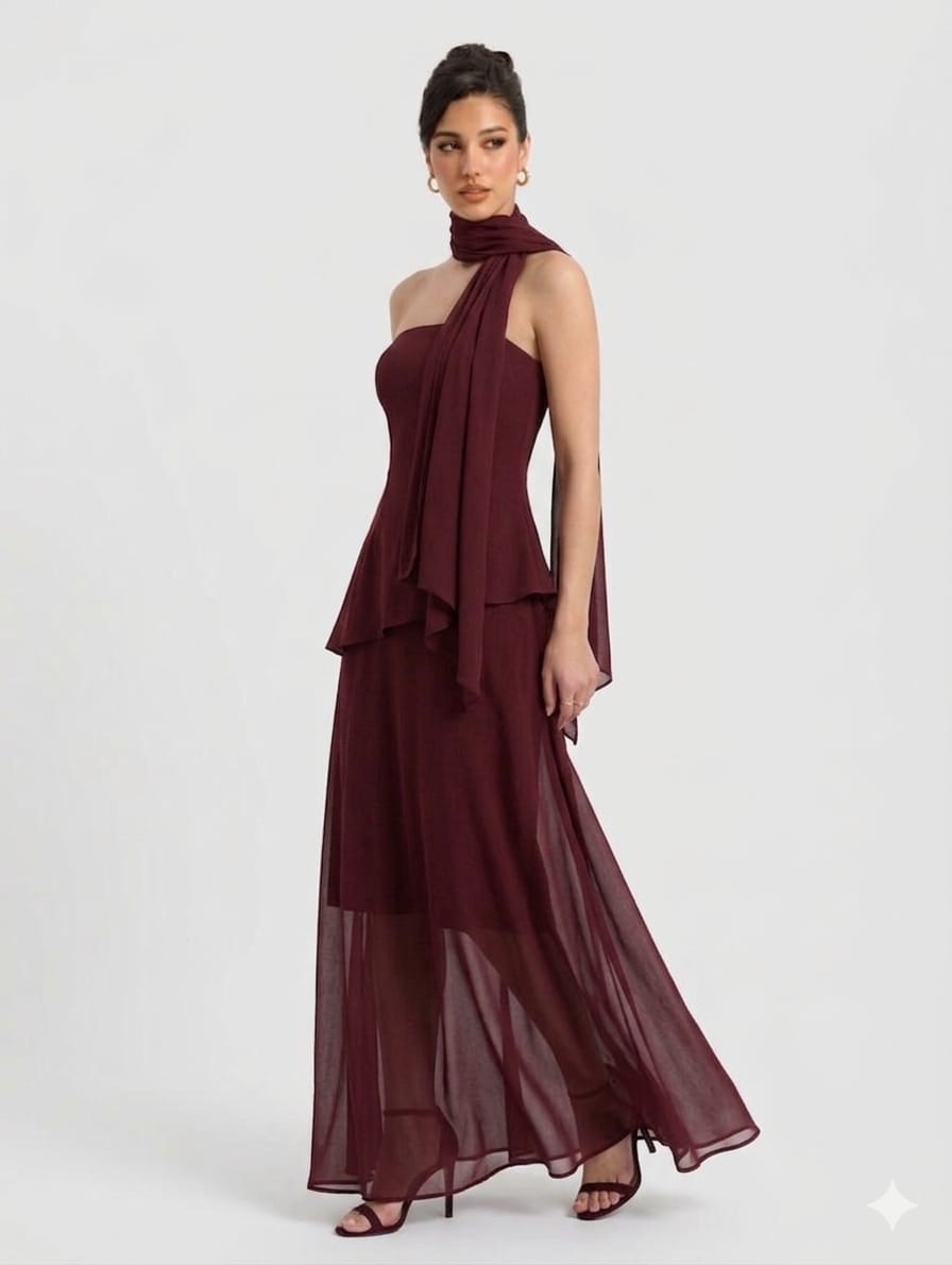 Elegant Black Draped Scarf Dress