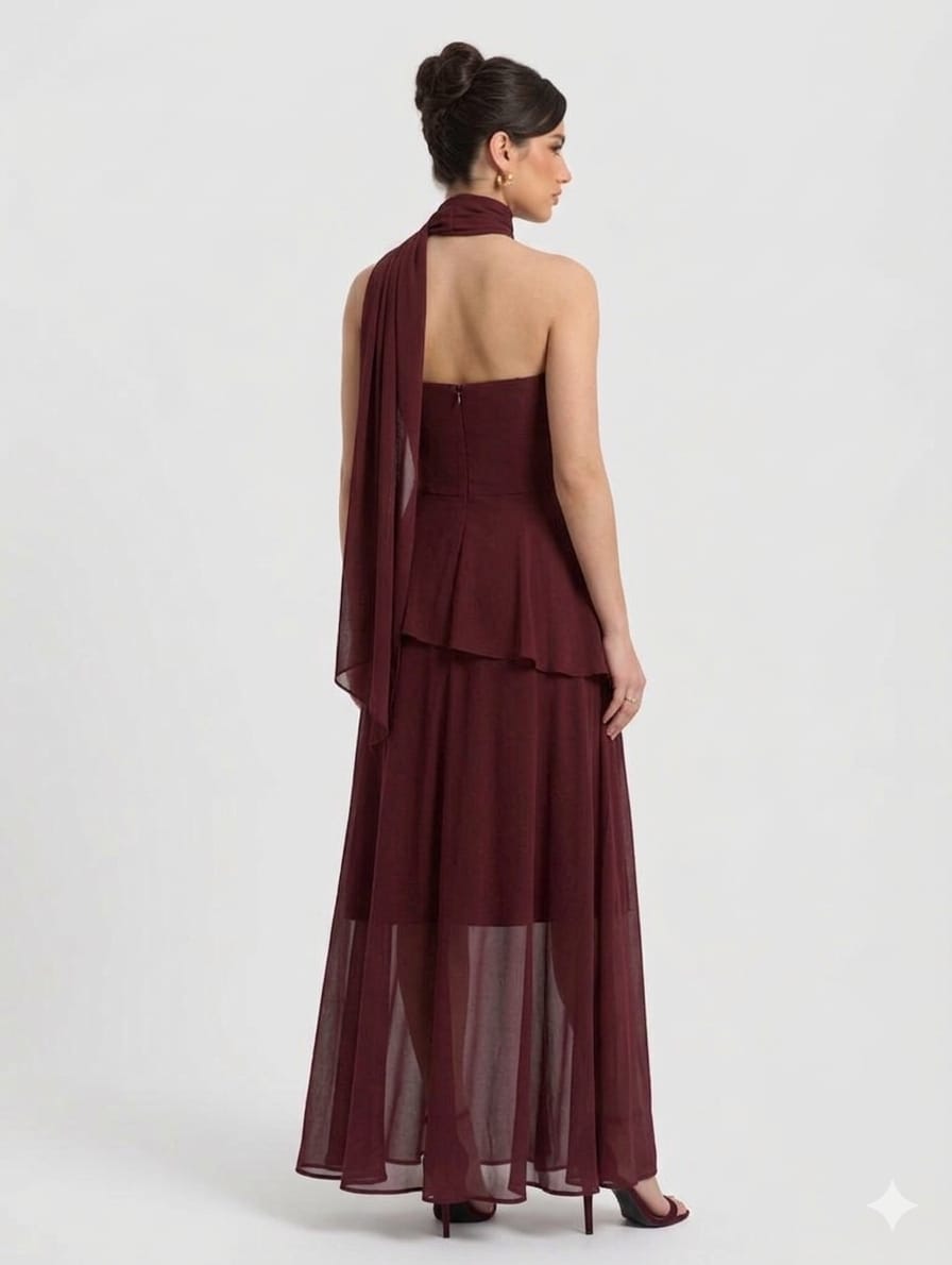 Elegant Black Draped Scarf Dress