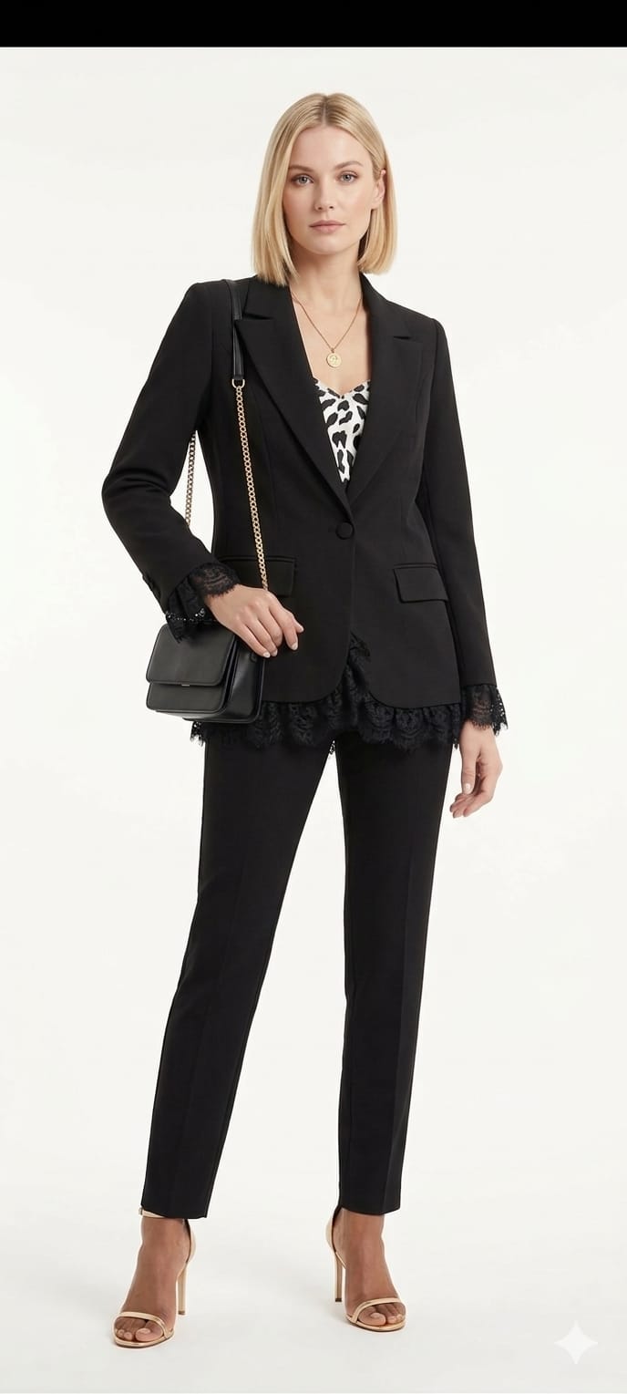 Classic Black Blazer with Lace Detail