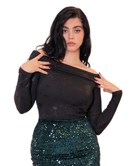 Gilded Off-Shoulder Knitwear Top Black