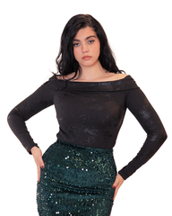 Gilded Off-Shoulder Knitwear Top Black