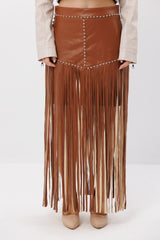 Fringe Faux Leather Skirt