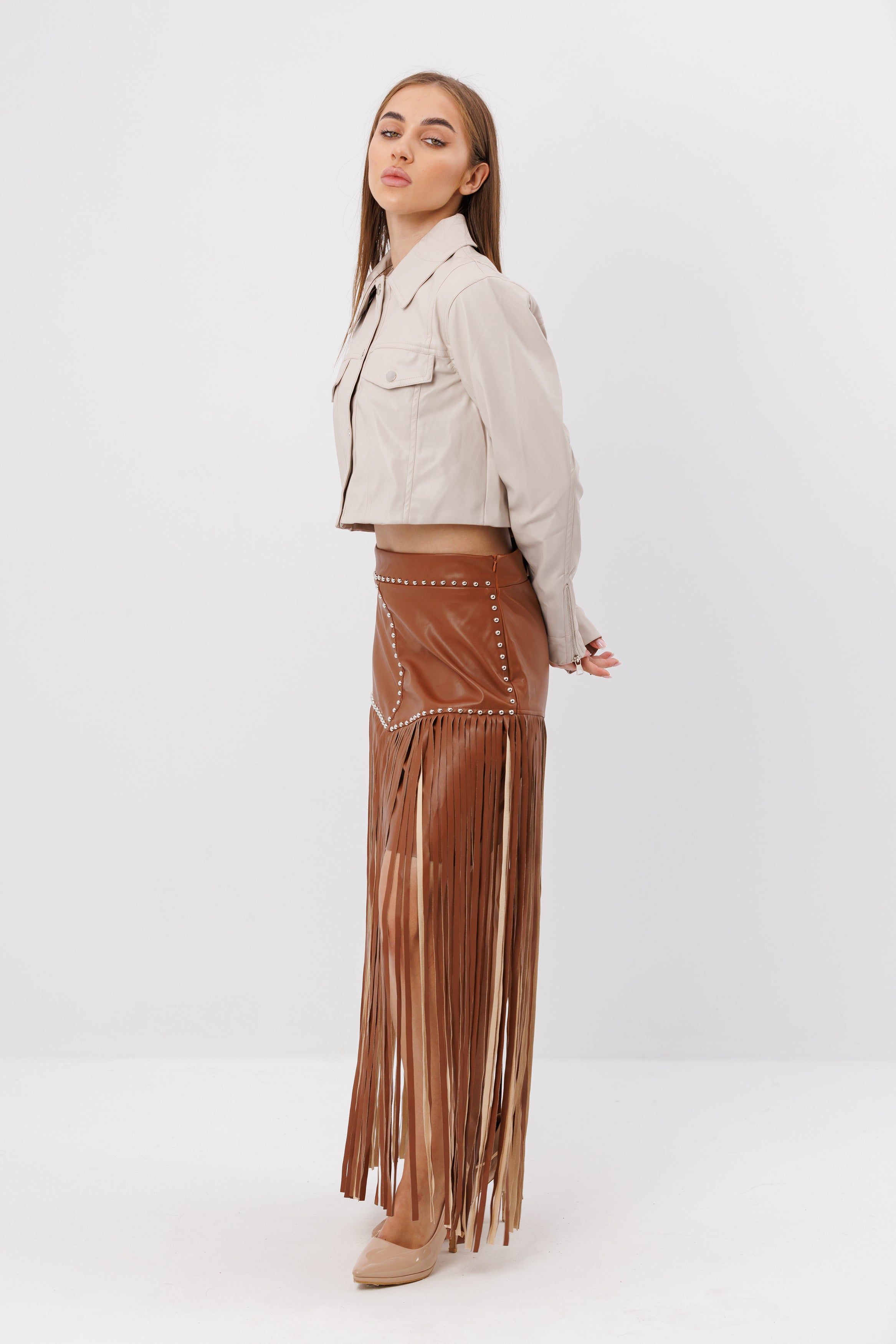 Fringe Faux Leather Skirt