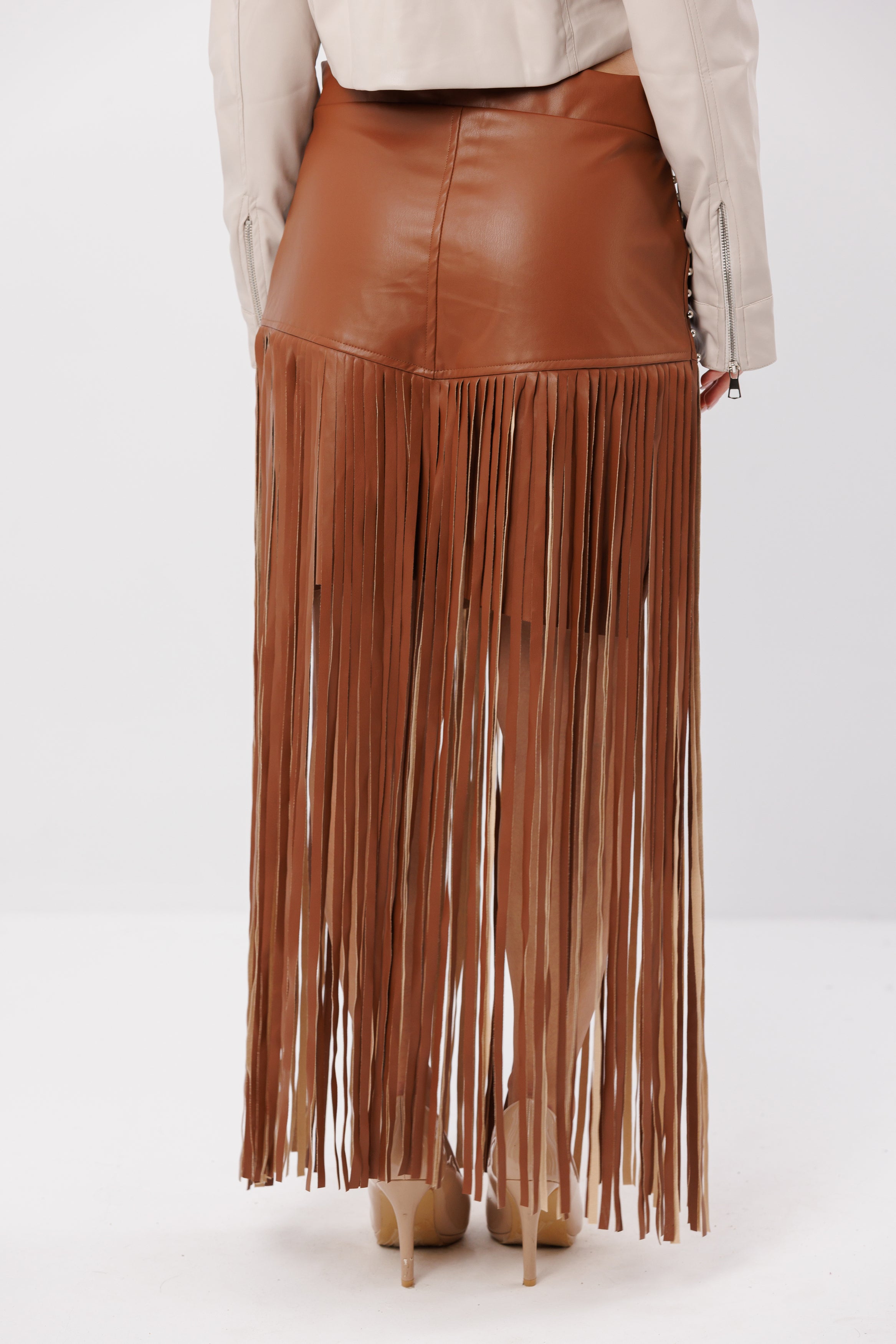 Fringe Faux Leather Skirt