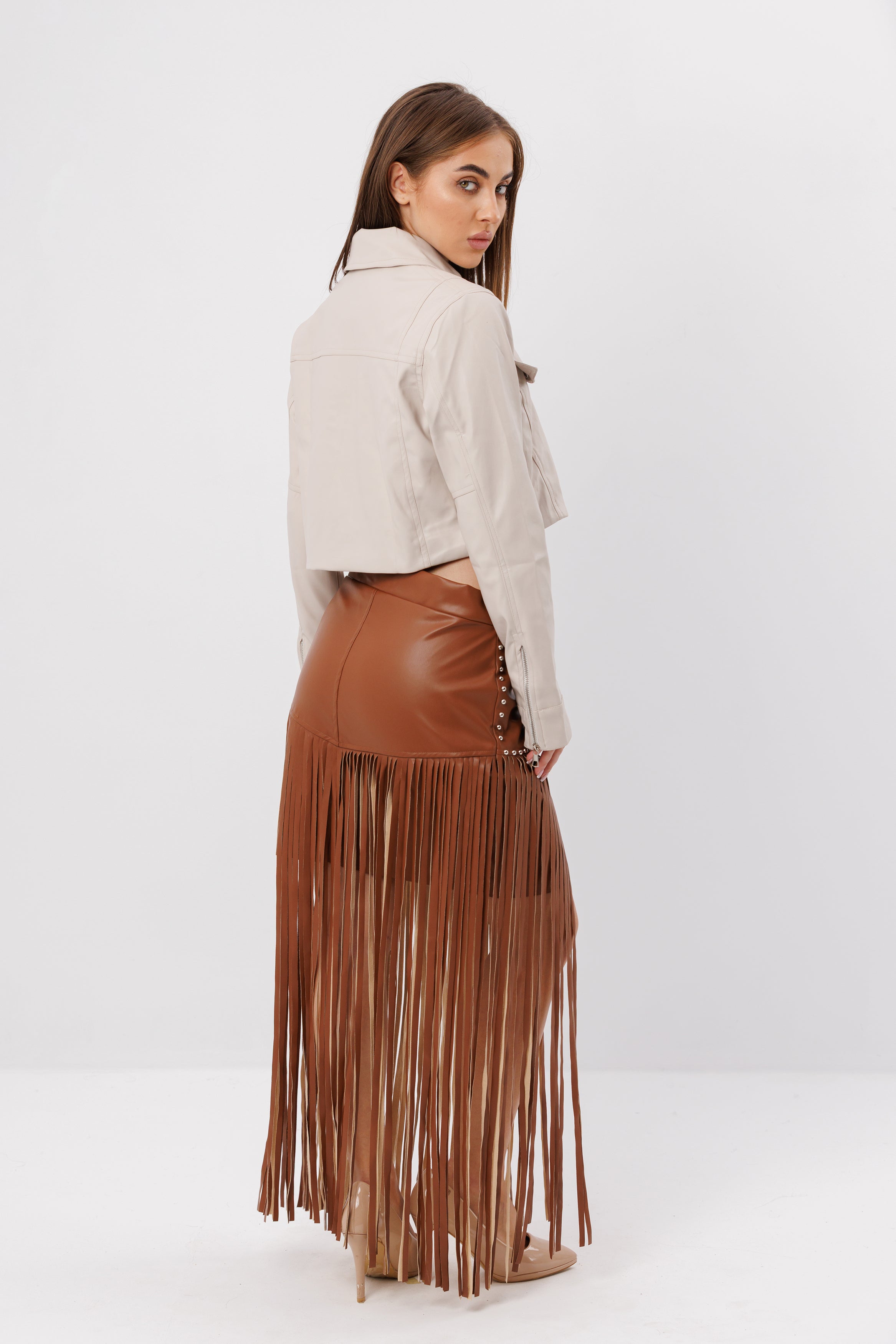 Fringe Faux Leather Skirt