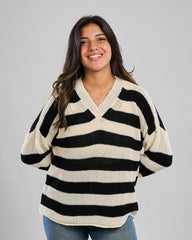 Wide Striped V-Neck Pullover