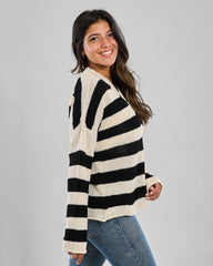 Wide Striped V-Neck Pullover