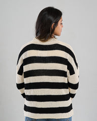 Wide Striped V-Neck Pullover