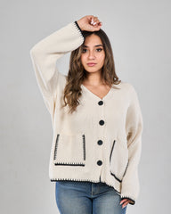 V-Neck button pockets pullover