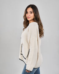 V-Neck button pockets pullover