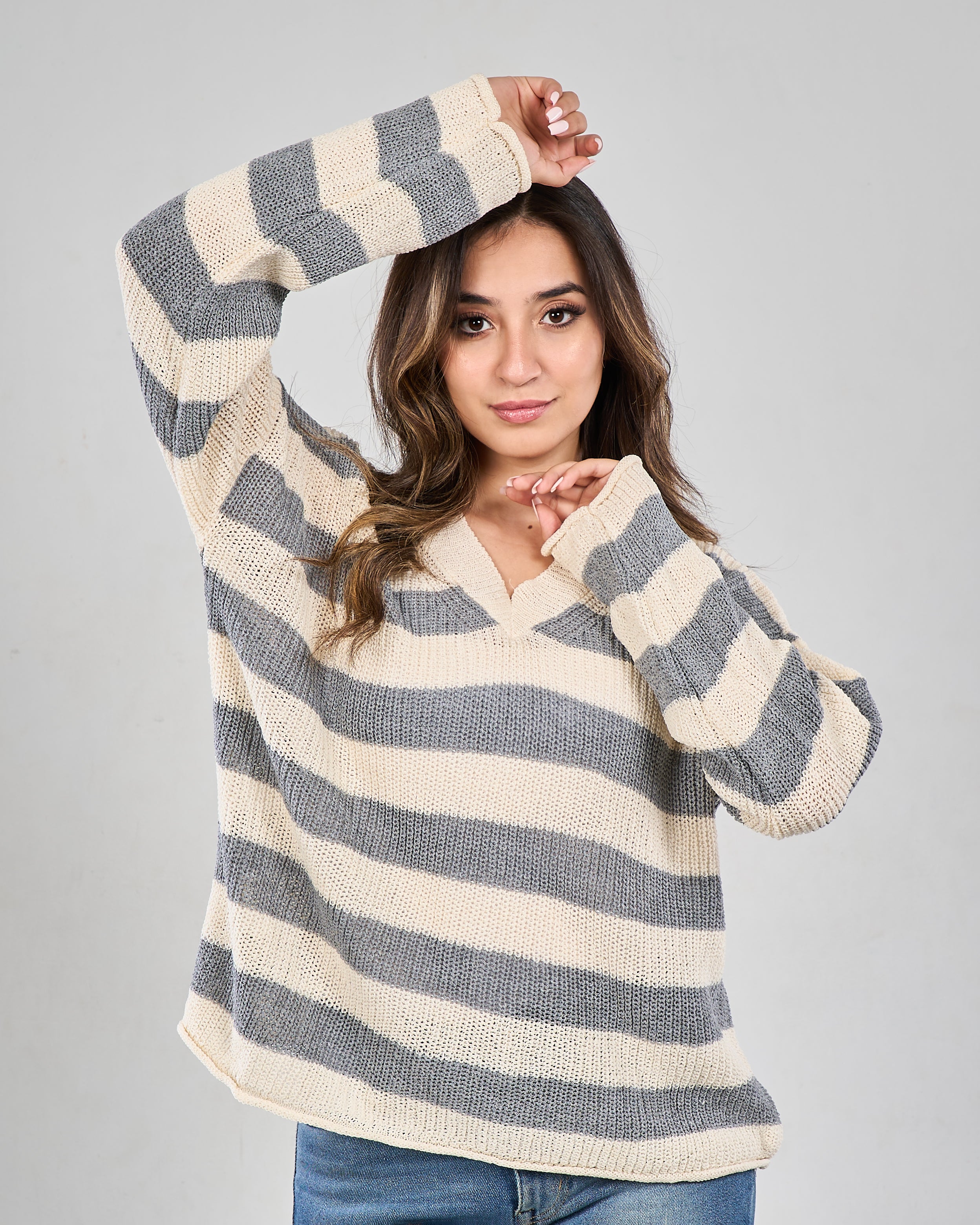 Wide Striped V-Neck Pullover