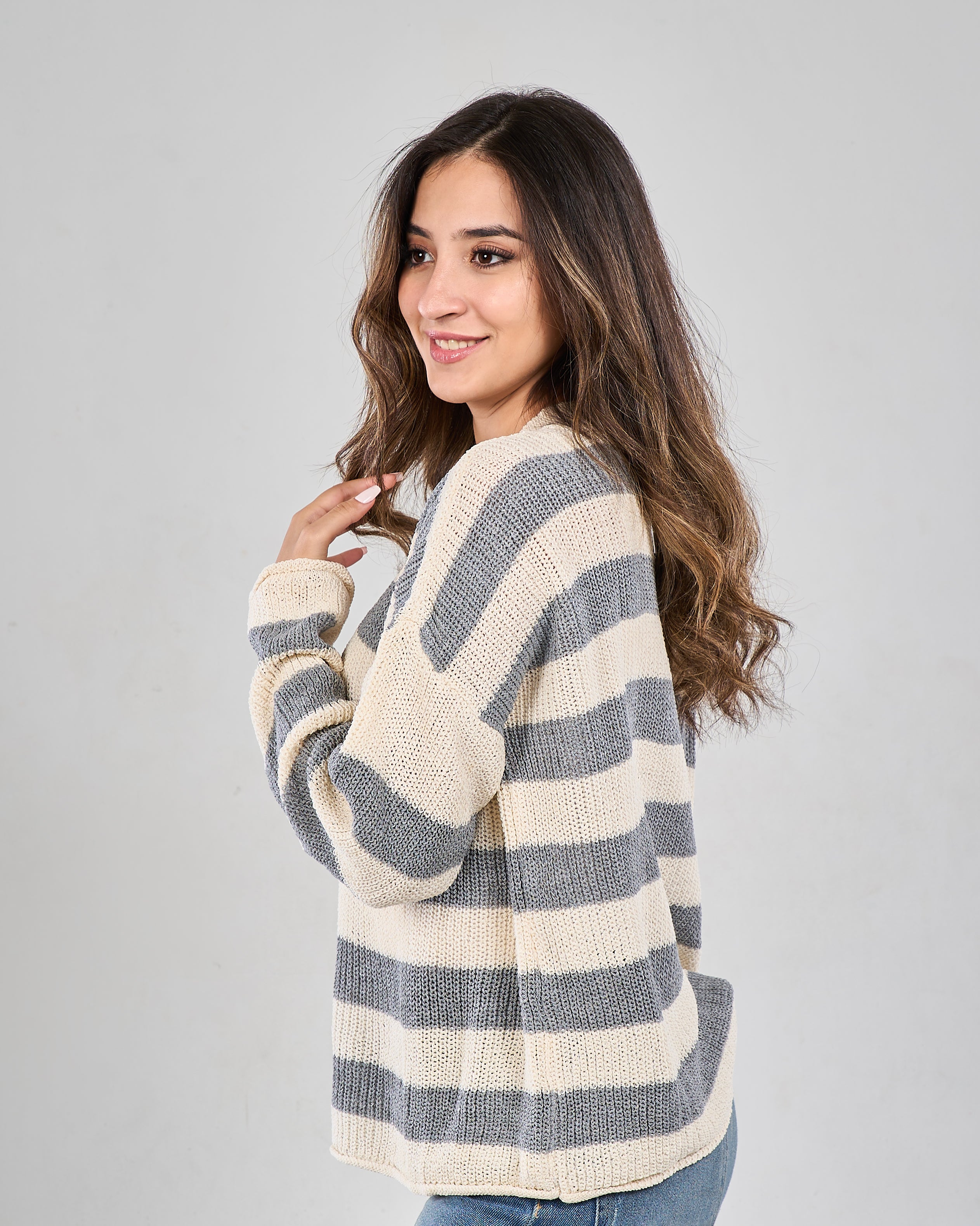 Wide Striped V-Neck Pullover