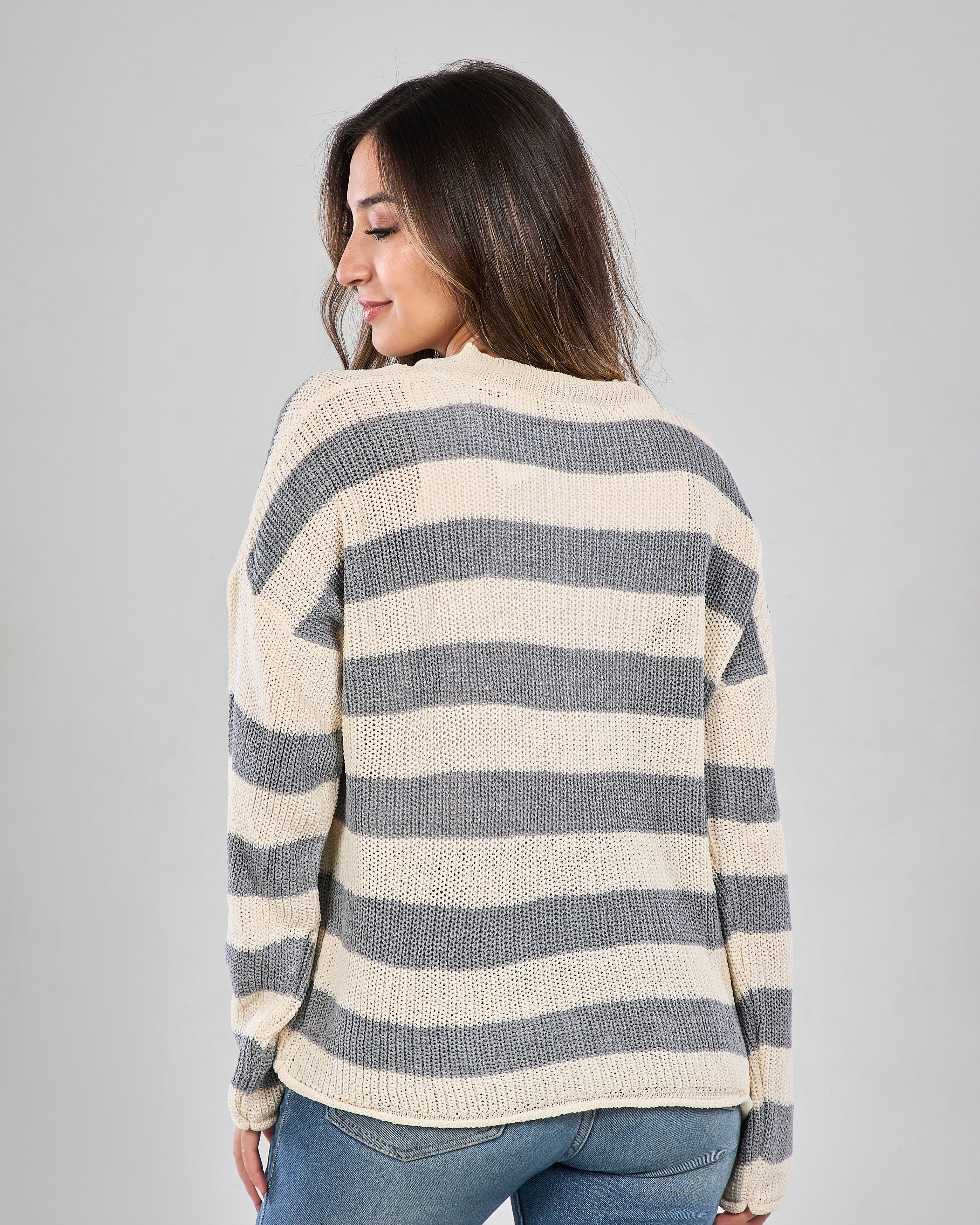 Wide Striped V-Neck Pullover