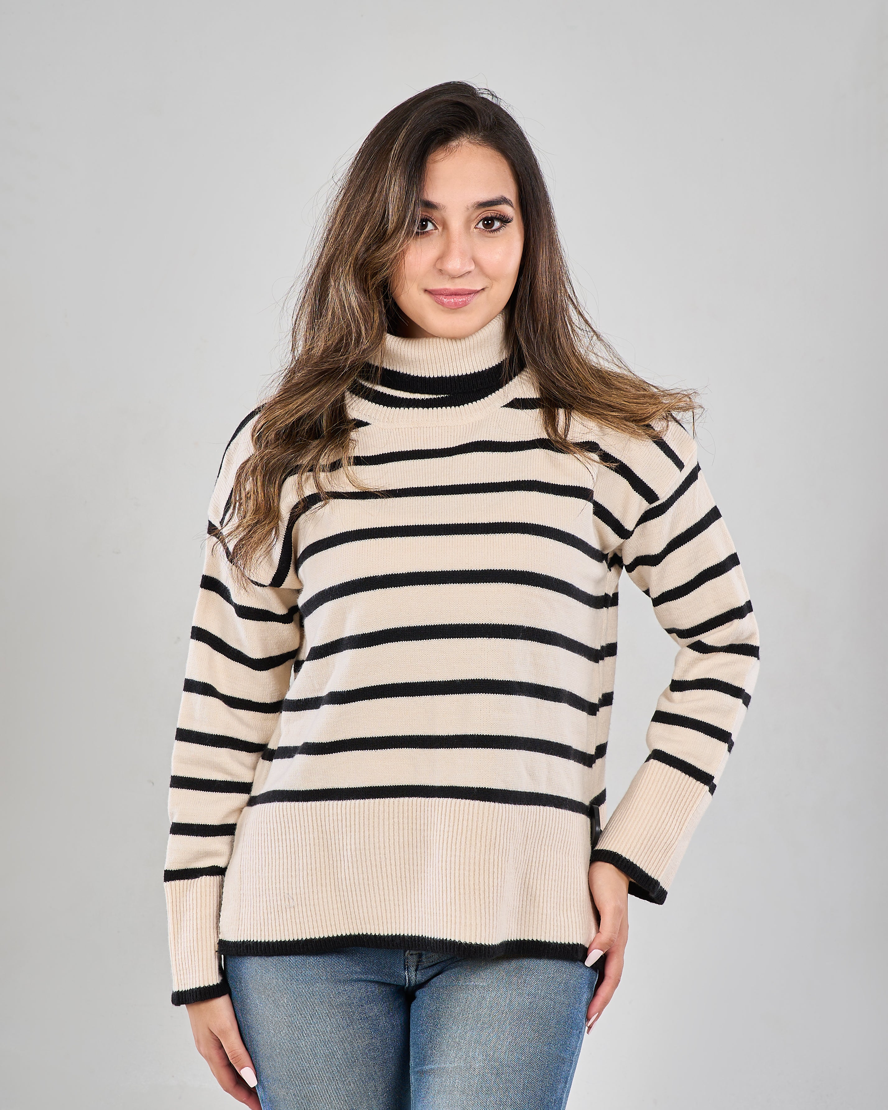 Thin Striped High Neck Pullover