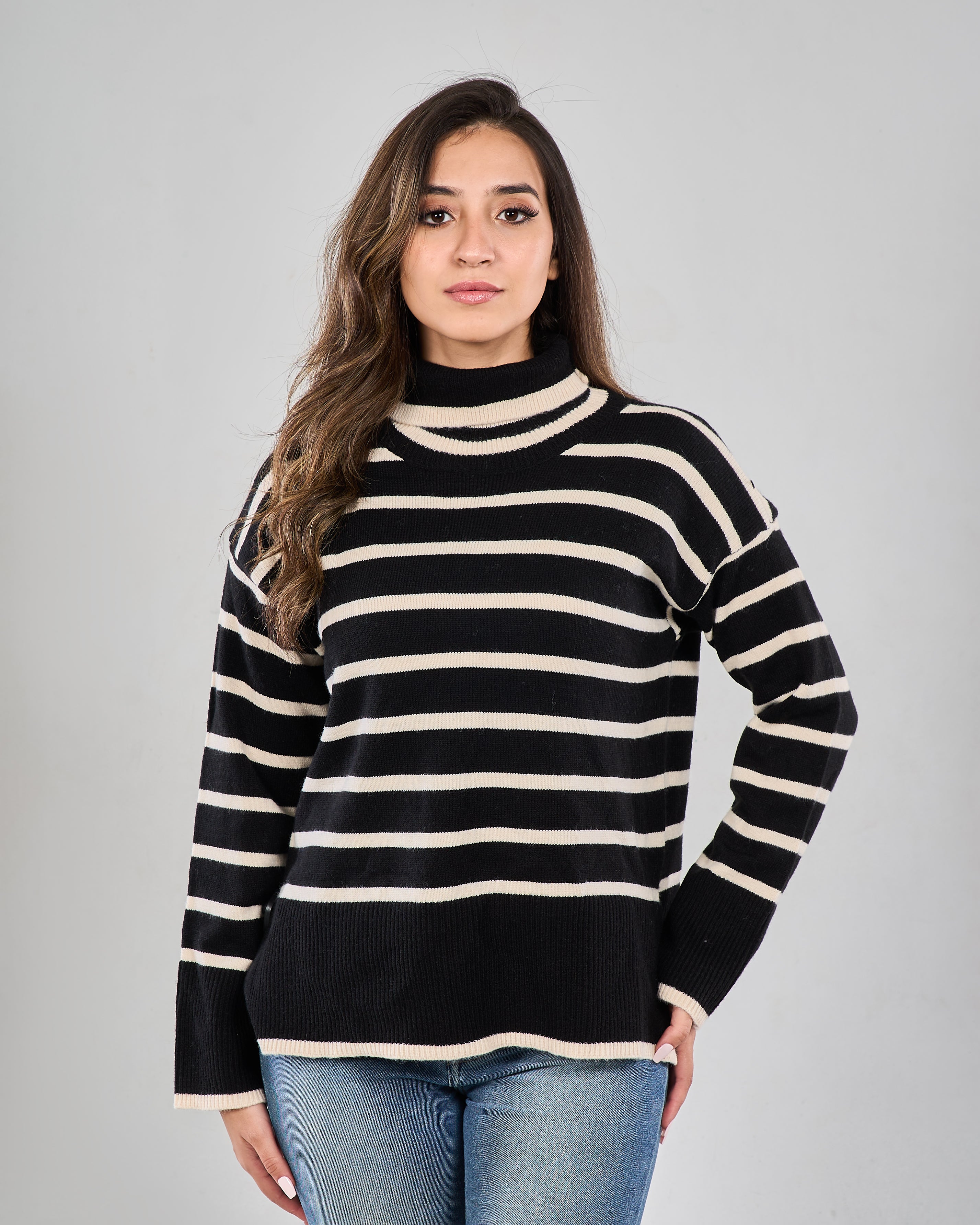 Thin Striped High Neck Pullover