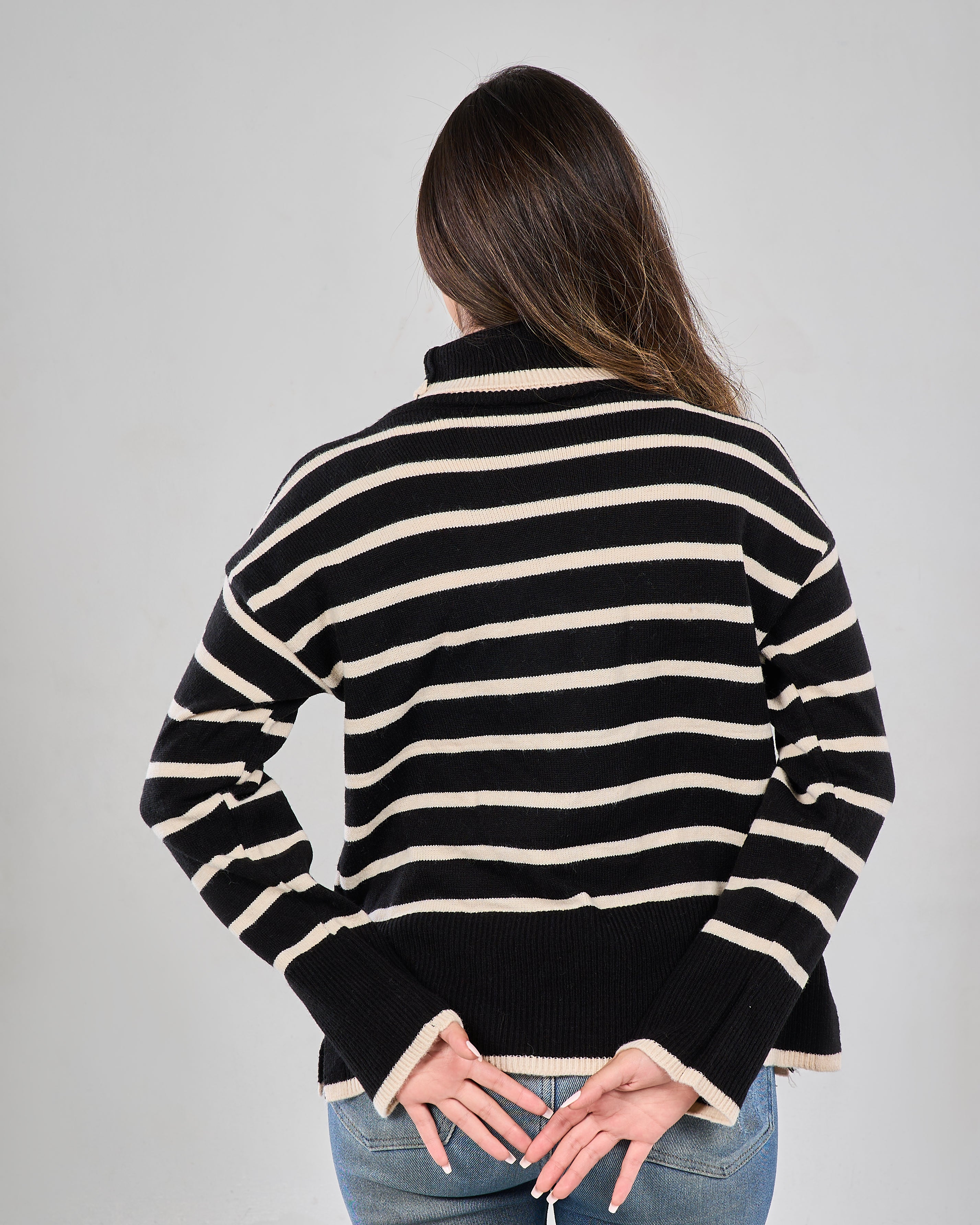 Thin Striped High Neck Pullover