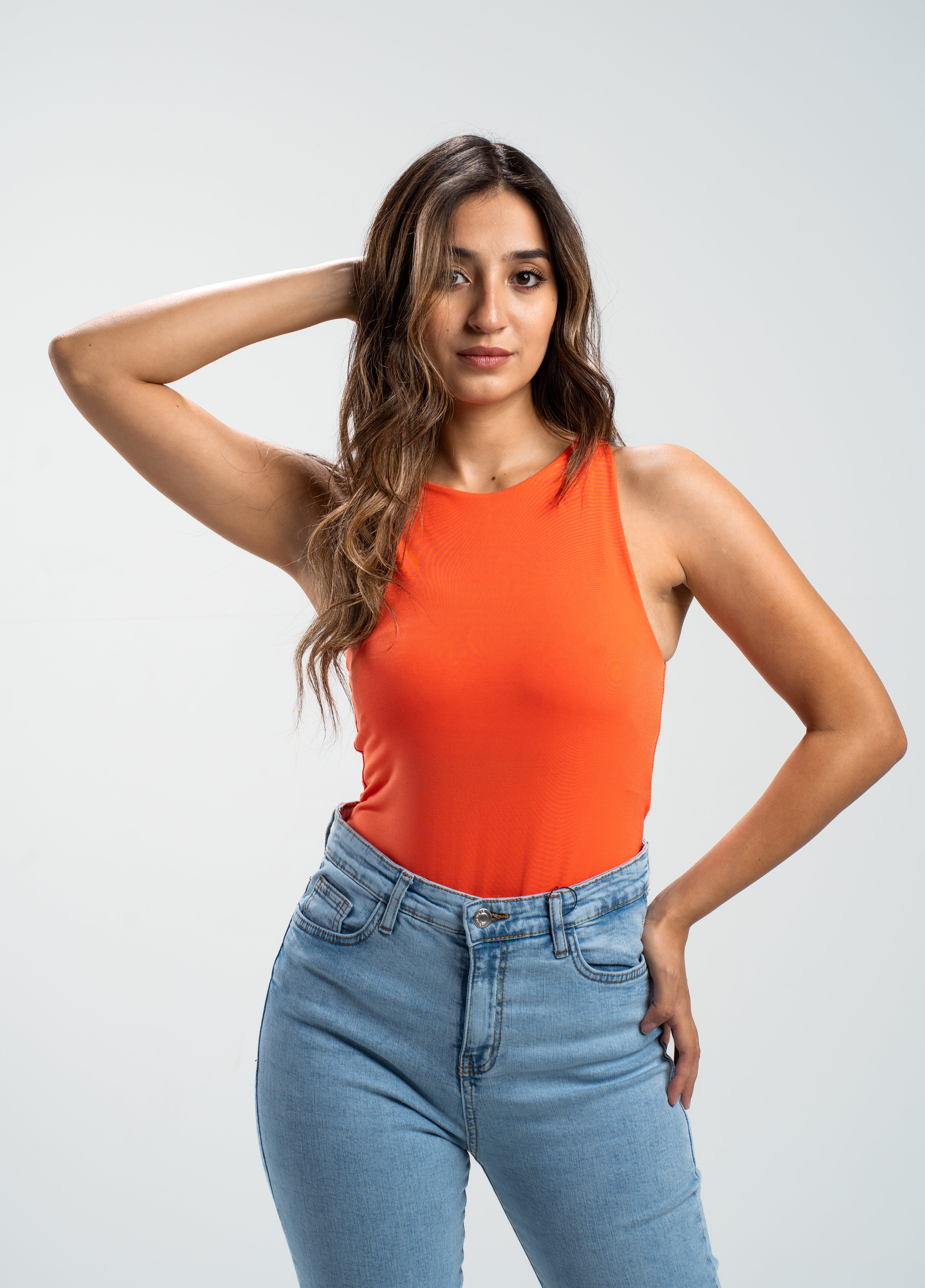 cleo orange bodysuit