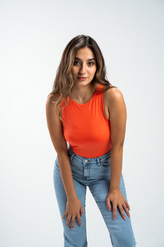 cleo orange bodysuit