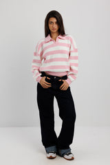 Collar-Neck Striped Jumper