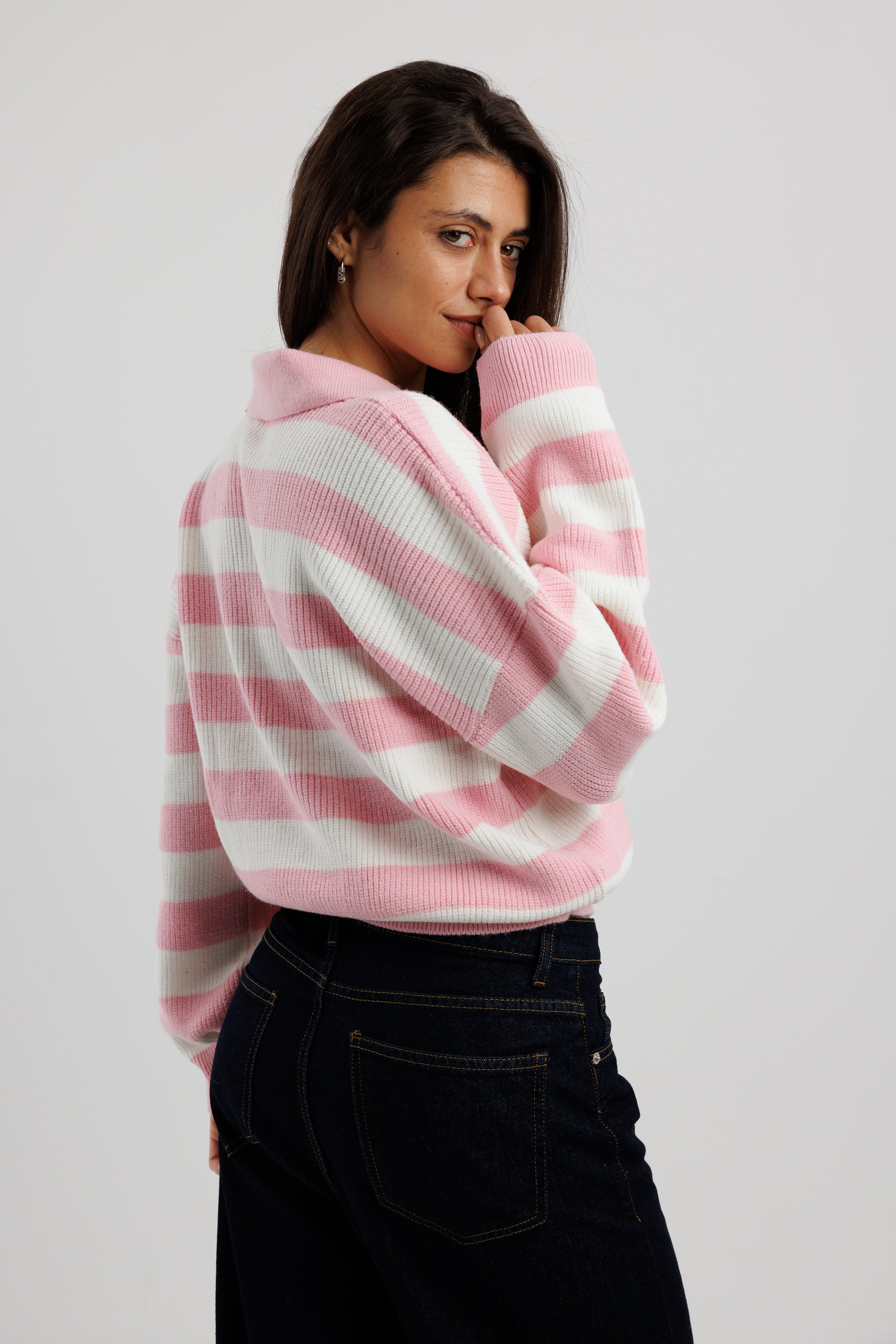 Collar-Neck Striped Jumper