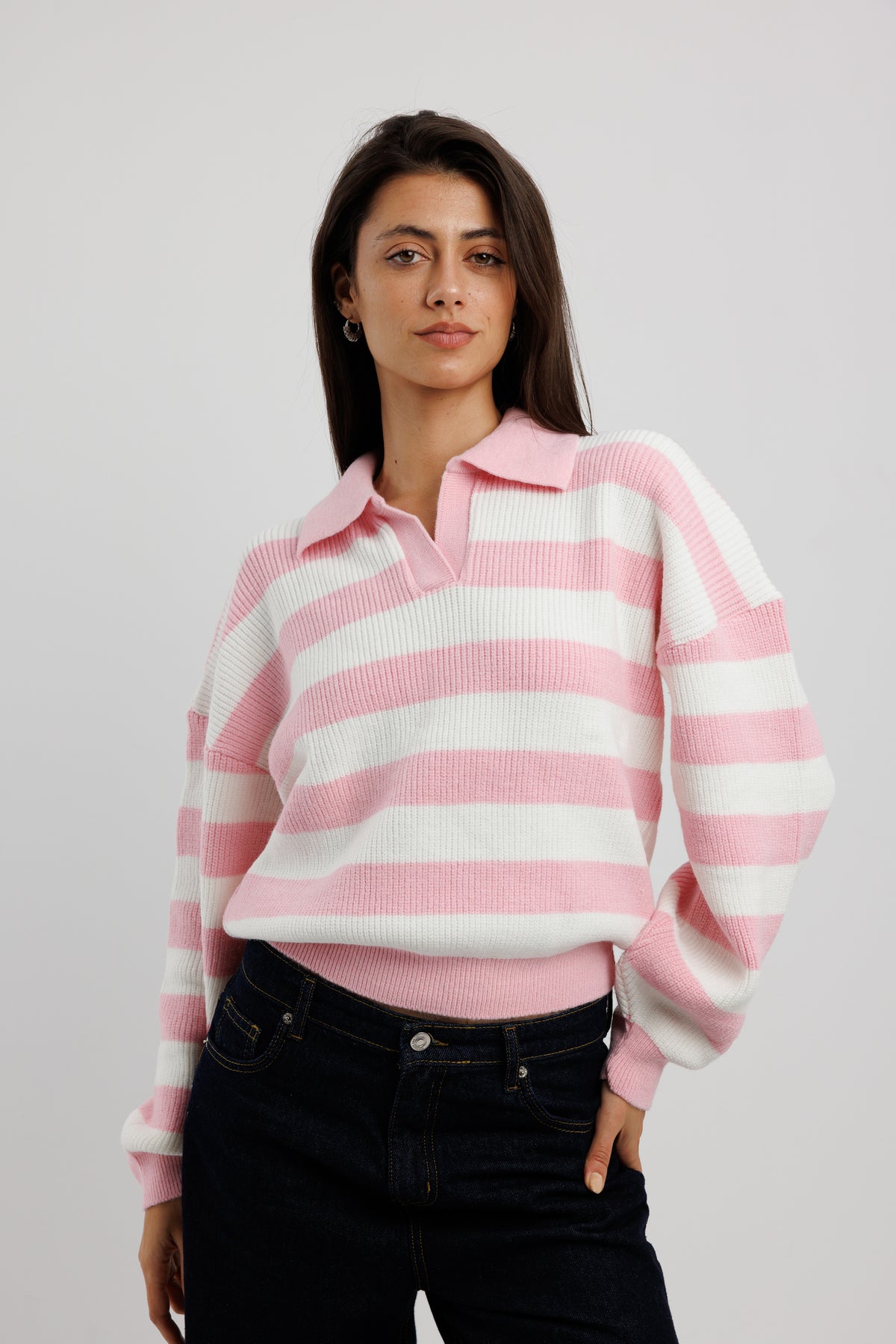 Collar-Neck Striped Jumper