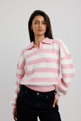 Collar-Neck Striped Jumper