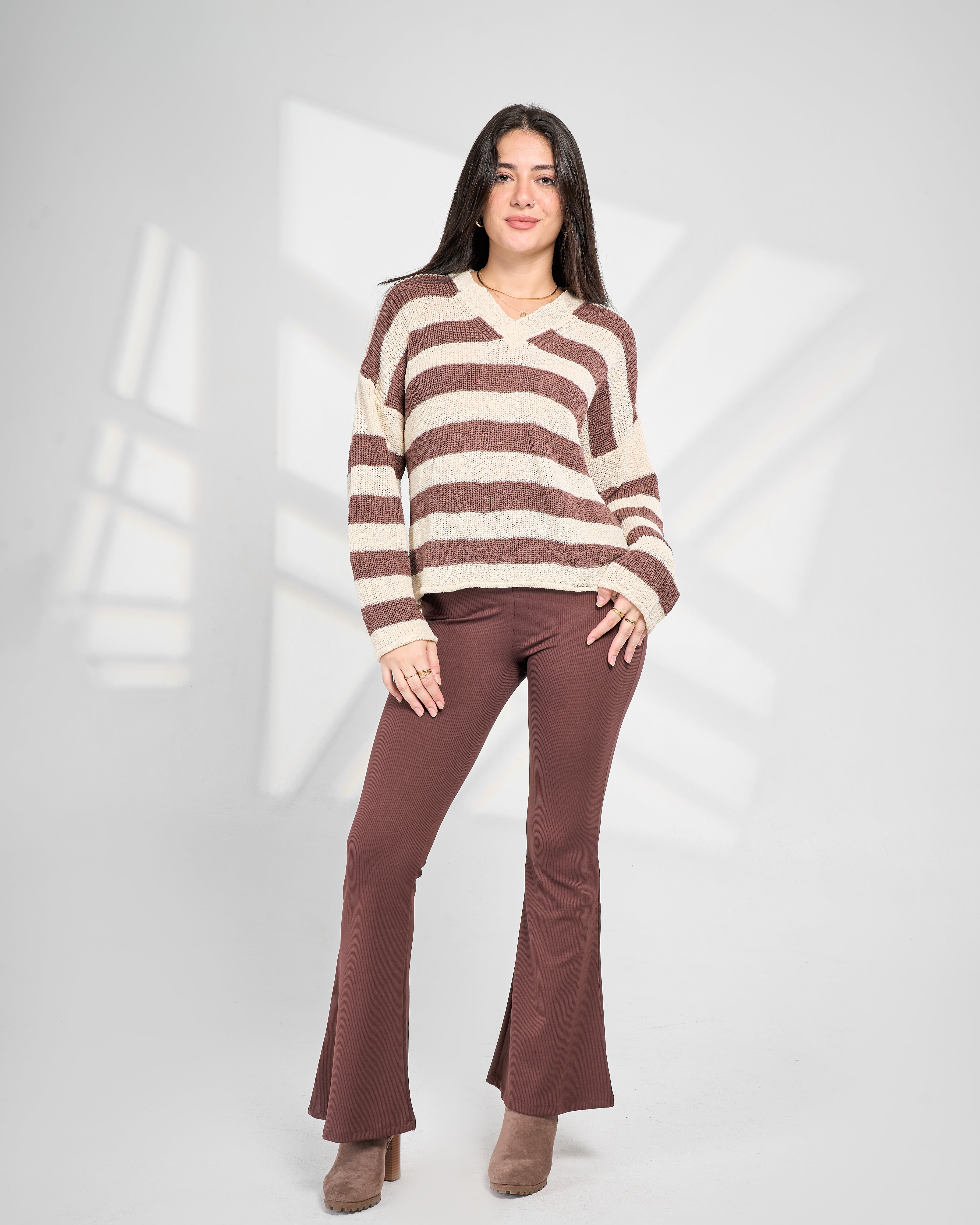 Wide Striped V-Neck Pullover