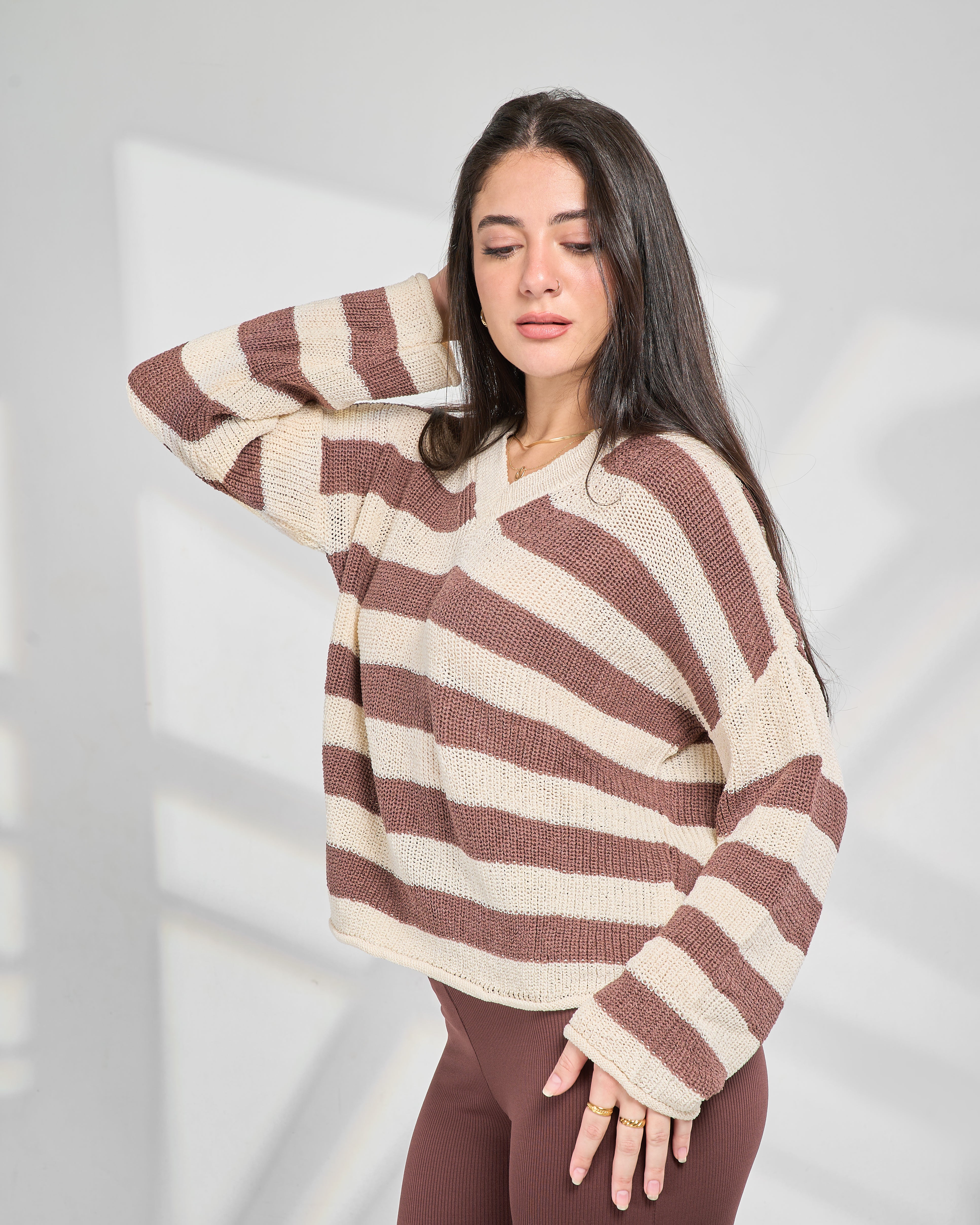 Wide Striped V-Neck Pullover