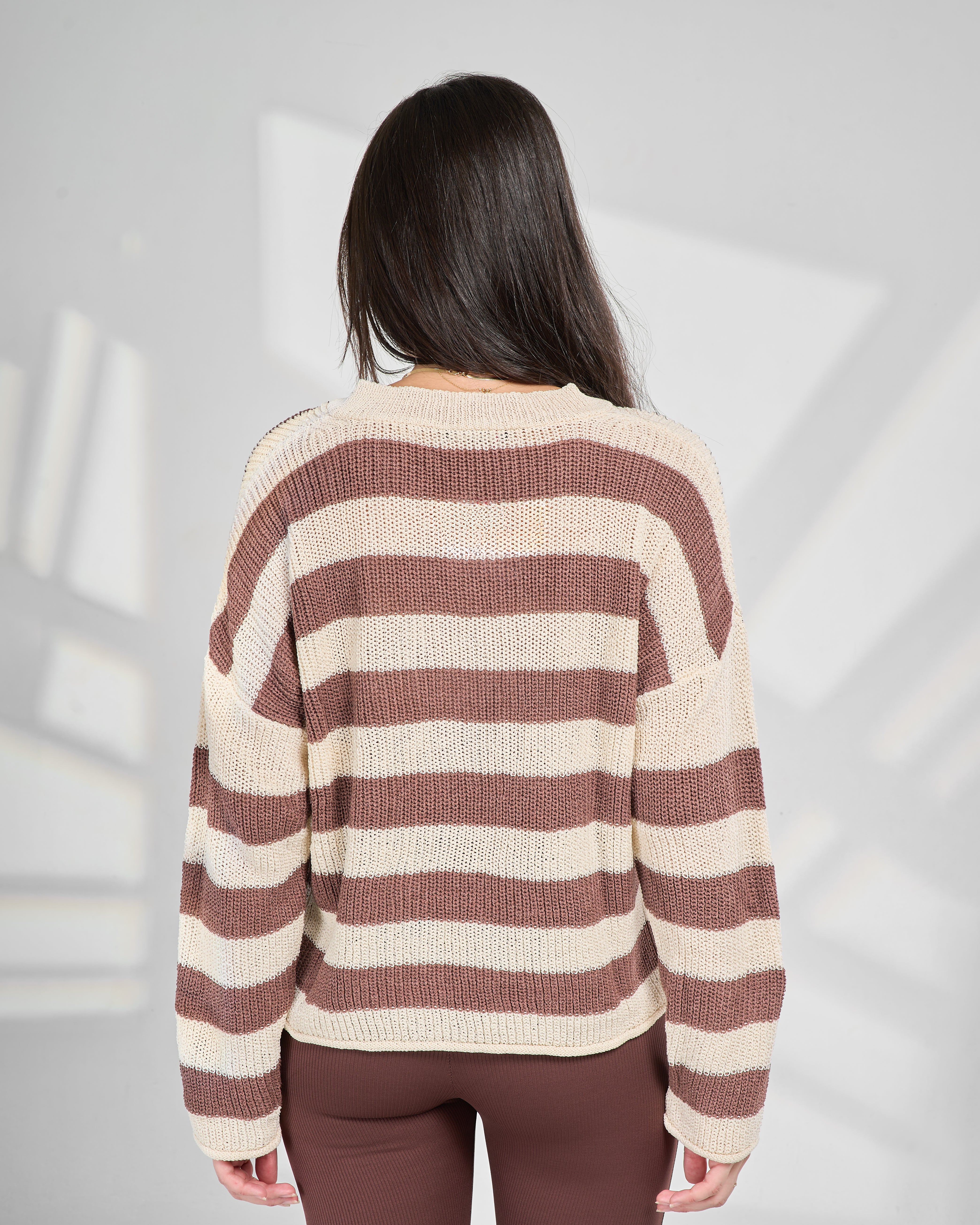 Wide Striped V-Neck Pullover