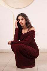 Shimmering Off-the-Shoulder Maxi Dress