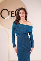 Shimmering Off-the-Shoulder Maxi Dress