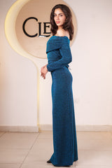 Shimmering Off-the-Shoulder Maxi Dress