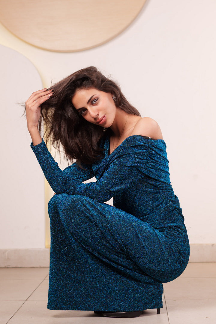 Shimmering Off-the-Shoulder Maxi Dress