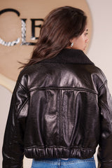 Cropped Faux Leather  Jacket