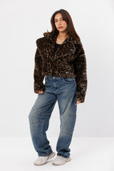 Leopard faux fur jacket